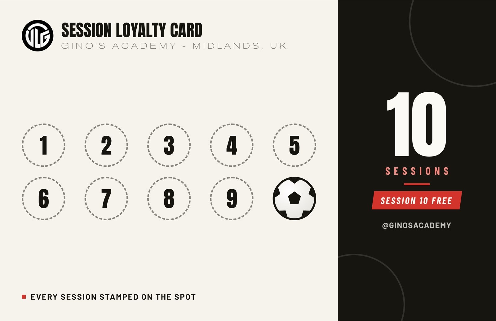 Gino's Academy session loyalty card - 10th session free